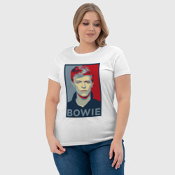 Футболка с принтом David Bowie для женщины, вид на модели спереди №4. Цвет основы: белый