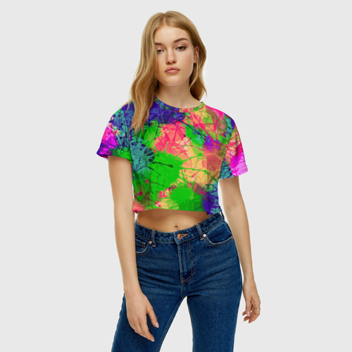 Женская футболка Crop-top 3D Брызги, цвет 3D печать - фото 3