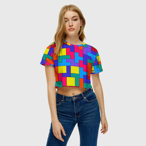 Женская футболка Crop-top 3D Орнамент Тетрис, цвет 3D печать - фото 3