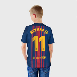 Футболка с принтом Неймар Форма Барселона 2018 для ребенка, вид на модели сзади №2. Цвет основы: белый