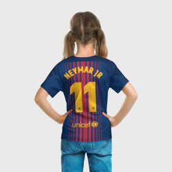 Футболка с принтом Неймар Форма Барселона 2018 для ребенка, вид на модели сзади №3. Цвет основы: белый