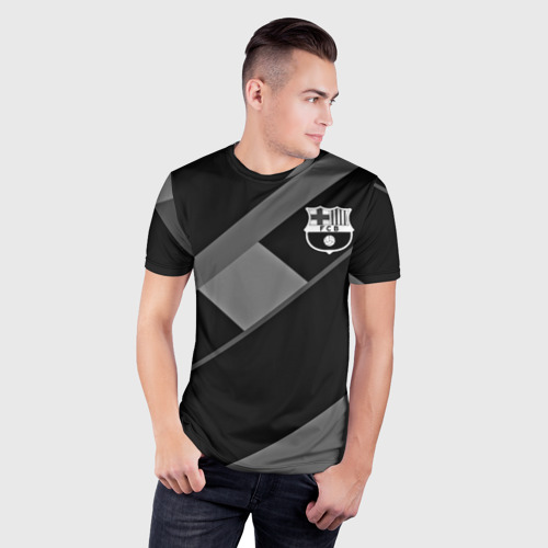 Мужская футболка 3D Slim FC Barcelona gray collection, цвет 3D печать - фото 3