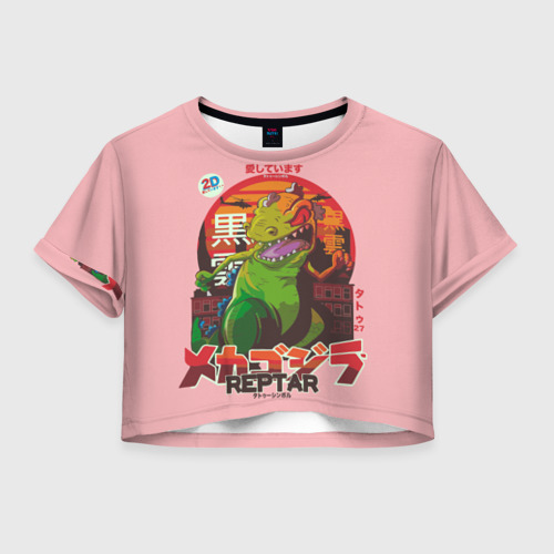 Женская футболка Crop-top 3D Годзилла Фото 01 Женская футболка Crop-top 3D Годзилла Фото 01