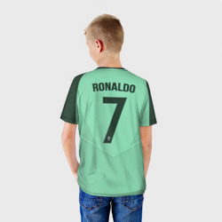 Футболка с принтом Ronaldo away 17-18 для ребенка, вид на модели сзади №2. Цвет основы: белый