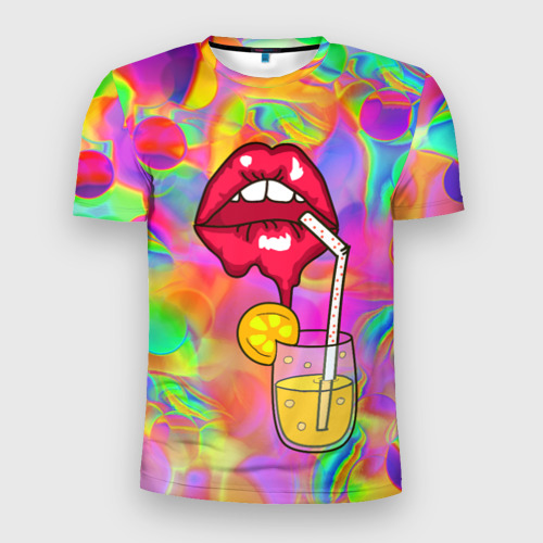 Мужская футболка 3D Slim Cocktail lips, цвет 3D печать