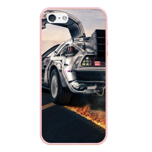 Чехол для iPhone 5/5S матовый DeLorean auto, цвет светло-розовый