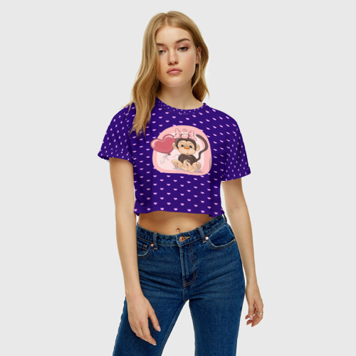 Женская футболка Crop-top 3D Обезьянка, цвет 3D печать - фото 3