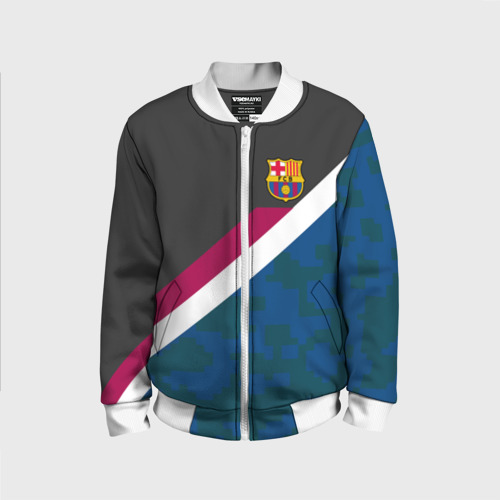 Детский бомбер 3D FC Barcelona  Sport camo II, цвет белый