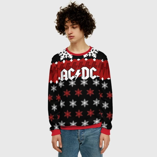 Мужской свитшот 3D с принтом Праздничный AC/DC, фото на моделе #1