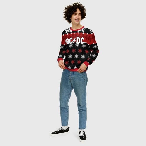 Мужской свитшот 3D с принтом Праздничный AC/DC, вид сбоку #3