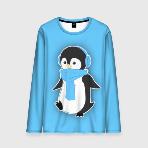 Мужской лонгслив 3D Penguin blue