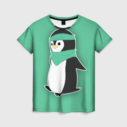 Женская футболка 3D с принтом Penguin green, вид спереди #2