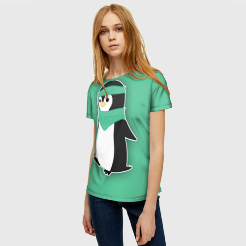 Женская футболка 3D с принтом Penguin green, фото на моделе #1