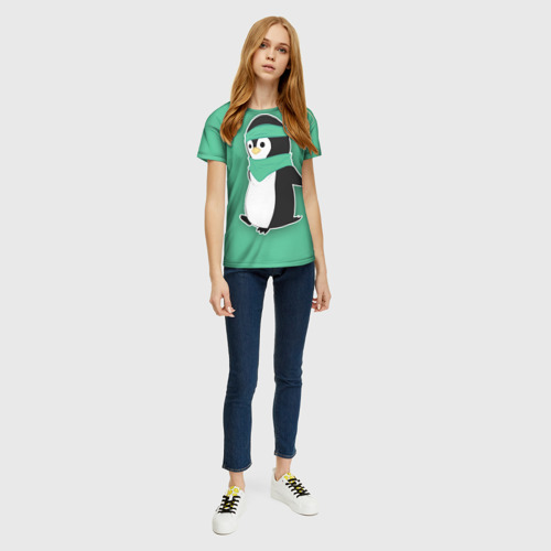 Женская футболка 3D с принтом Penguin green, вид сбоку #3