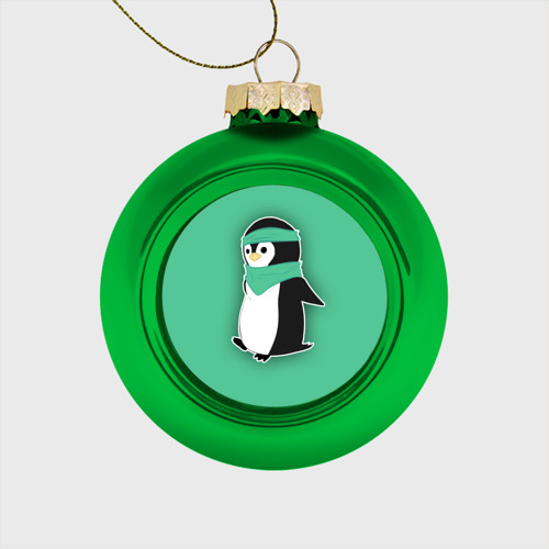 Стеклянный ёлочный шар Penguin green, цвет зеленый