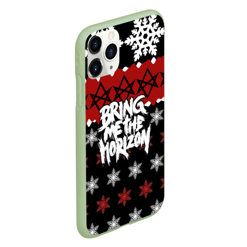 Чехол для iPhone 11 Pro матовый Праздничный Bring Me the Horizon, цвет салатовый - фото 3