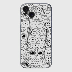 Чехол для iPhone 15 силиконовый с защитой камеры Совушки pattern