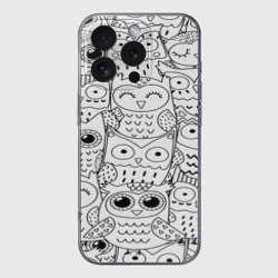 Чехол для iPhone 16 Pro Max силиконовый с защитой камеры Совушки pattern