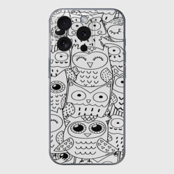 Чехол для iPhone 15 Pro силиконовый с защитой камеры Совушки pattern