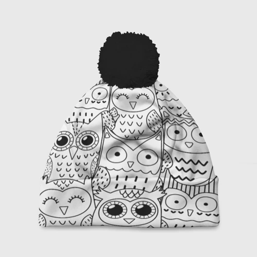 Шапка 3D c помпоном Совушки pattern