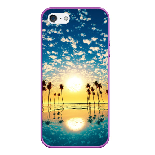 Чехол для iPhone 5/5S матовый Туристический Рай, цвет фиолетовый