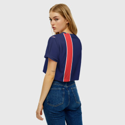 Топик (короткая футболка или блузка, не доходящая до середины живота) с принтом PSG 2018 Original #1 для женщины, вид на модели сзади №2. Цвет основы: белый