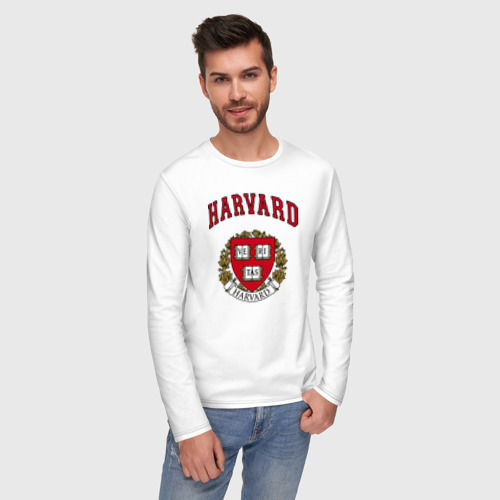 Мужской лонгслив хлопок Harvard university, цвет белый - фото 3