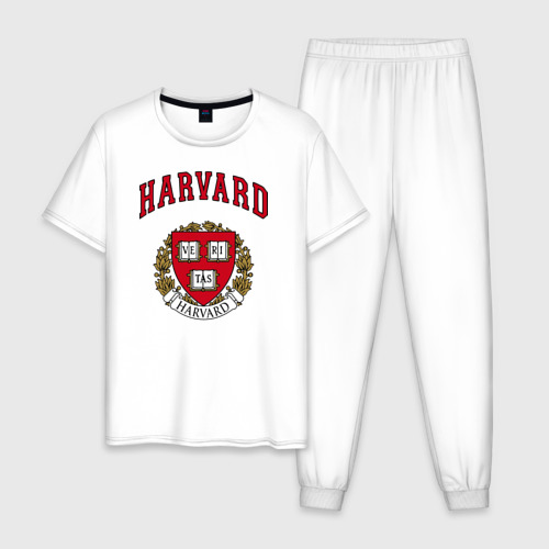 Мужская пижама хлопок Harvard university, цвет белый
