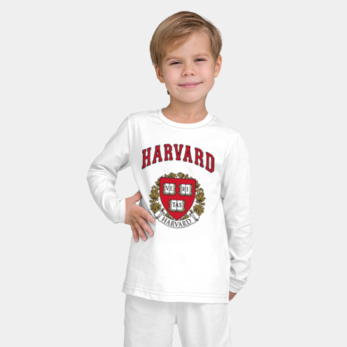 Детская пижама с лонгсливом хлопок Harvard university, цвет белый - фото 3