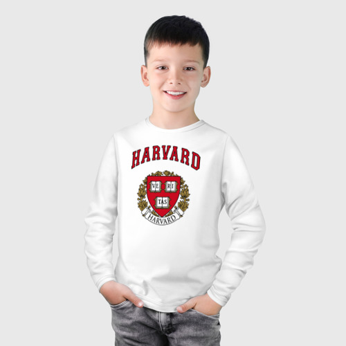 Детский лонгслив хлопок Harvard university, цвет белый - фото 3