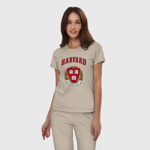 Женская пижама хлопок Harvard university, цвет миндальный - фото 3
