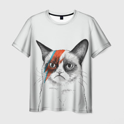 Мужская футболка 3D Grumpy cat David Bowie