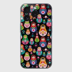 Чехол для iPhone 16 Pro Max силиконовый с защитой камеры Матрешки