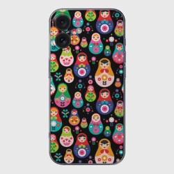 Чехол для iPhone 16 силиконовый с защитой камеры Матрешки