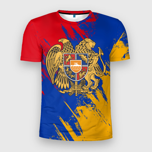 Мужская футболка 3D Slim Герб и флаг Армении, цвет 3D печать