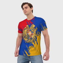 Мужская футболка 3D Герб и флаг Армении - фото 2
