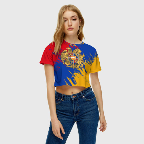 Женская футболка Crop-top 3D Герб и флаг Армении, цвет 3D печать - фото 4