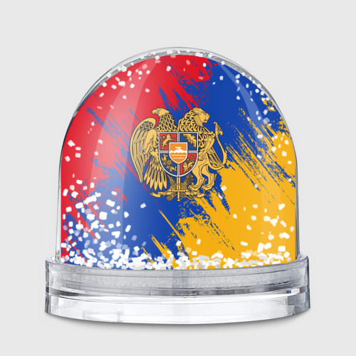 Игрушка Снежный шар с принтом Герб и флаг Армении, вид спереди №1