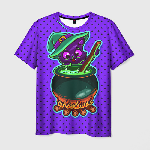Мужская футболка 3D Кошка-ведьмочка, цвет 3D печать