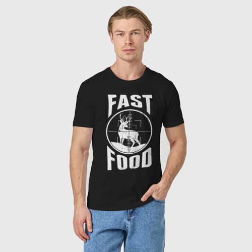 Мужская футболка хлопок Fast food олень в прицеле, цвет черный - фото 3