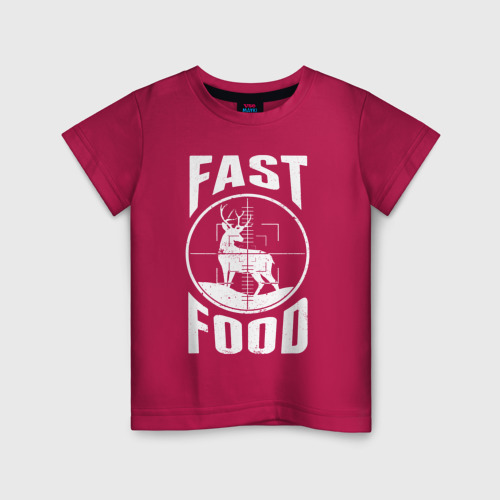 Детская футболка хлопок с принтом FAST FOOD (олень в прицеле), вид спереди #2
