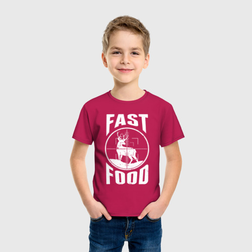 Детская футболка хлопок с принтом FAST FOOD (олень в прицеле), фото на моделе #1