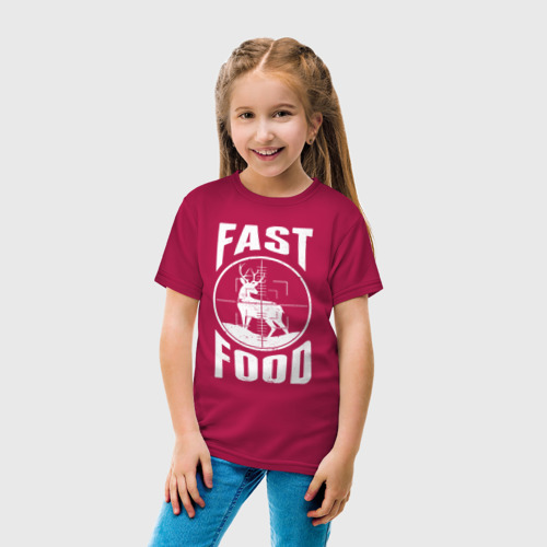 Детская футболка хлопок с принтом FAST FOOD (олень в прицеле), вид сбоку #3