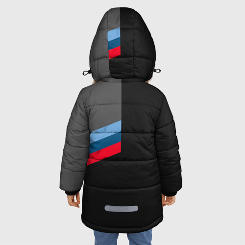 Зимняя куртка для девочек 3D с принтом BMW БМВ, вид сзади #2