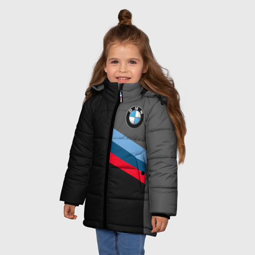 Зимняя куртка для девочек 3D с принтом BMW БМВ, фото на моделе #1