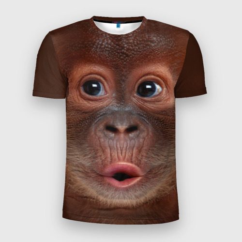 Мужская футболка 3D Slim с принтом Орангутанг BigFace, вид спереди #2