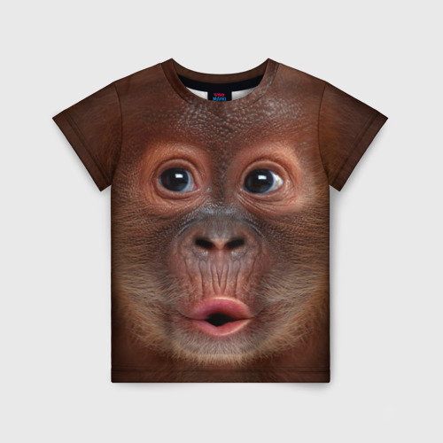 Детская футболка 3D с принтом Орангутанг BigFace, вид спереди #2