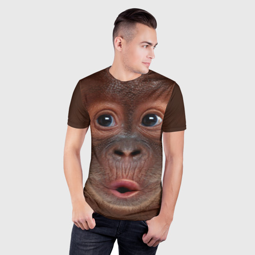 Мужская футболка 3D Slim с принтом Орангутанг BigFace, фото на моделе #1