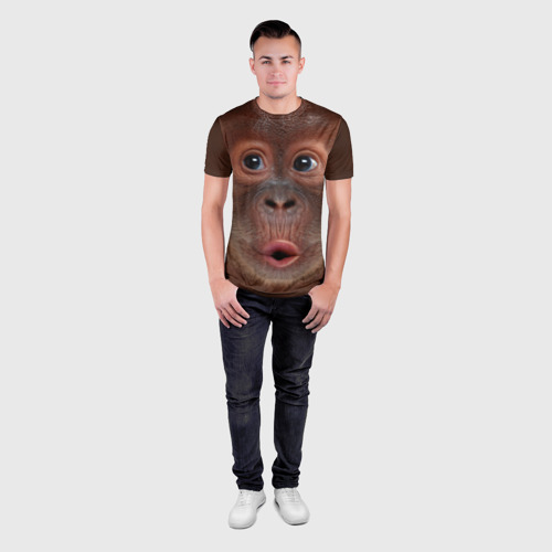 Мужская футболка 3D Slim с принтом Орангутанг BigFace, вид сбоку #3