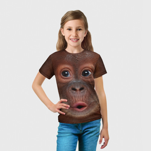 Детская футболка 3D с принтом Орангутанг BigFace, вид сбоку #3